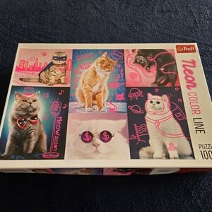 Neon Color Line Cat Puzzle